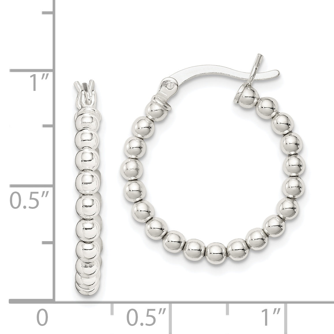 Sterling Silver Polished Beaded Hoop Earrings