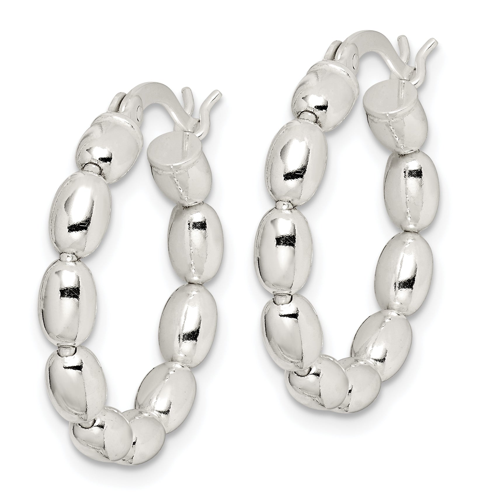 Sterling Silver Polished Beaded Hoop Earrings