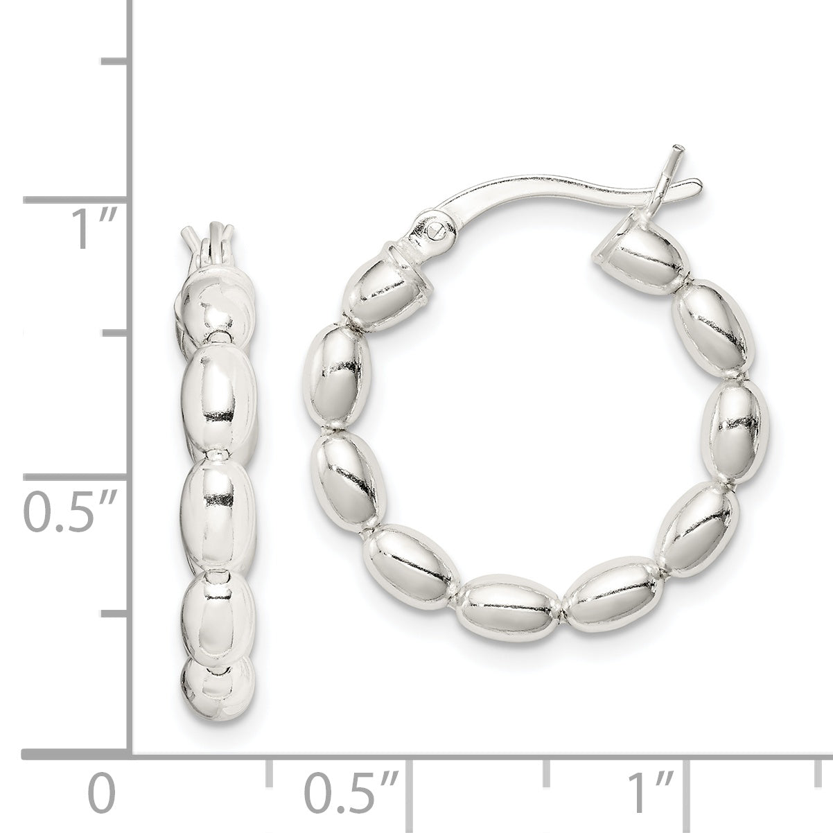 Sterling Silver Polished Beaded Hoop Earrings