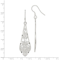 Sterling Silver Polished D/C Filigree Elongated Teardrop Dangle Earrings