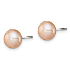 Sterling Silver Polished Peach 8-9mm Freshwater Cultured Pearl Button Post Earrings