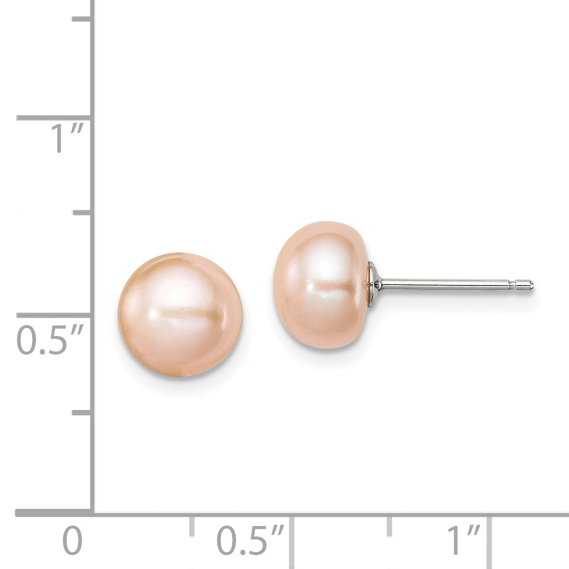 Sterling Silver Polished Peach 8-9mm Freshwater Cultured Pearl Button Post Earrings