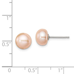 Sterling Silver Polished Peach 8-9mm Freshwater Cultured Pearl Button Post Earrings