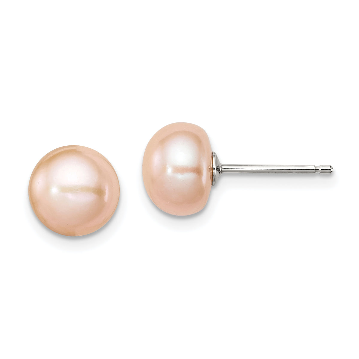 Sterling Silver Polished Peach 8-9mm Freshwater Cultured Pearl Button Post Earrings