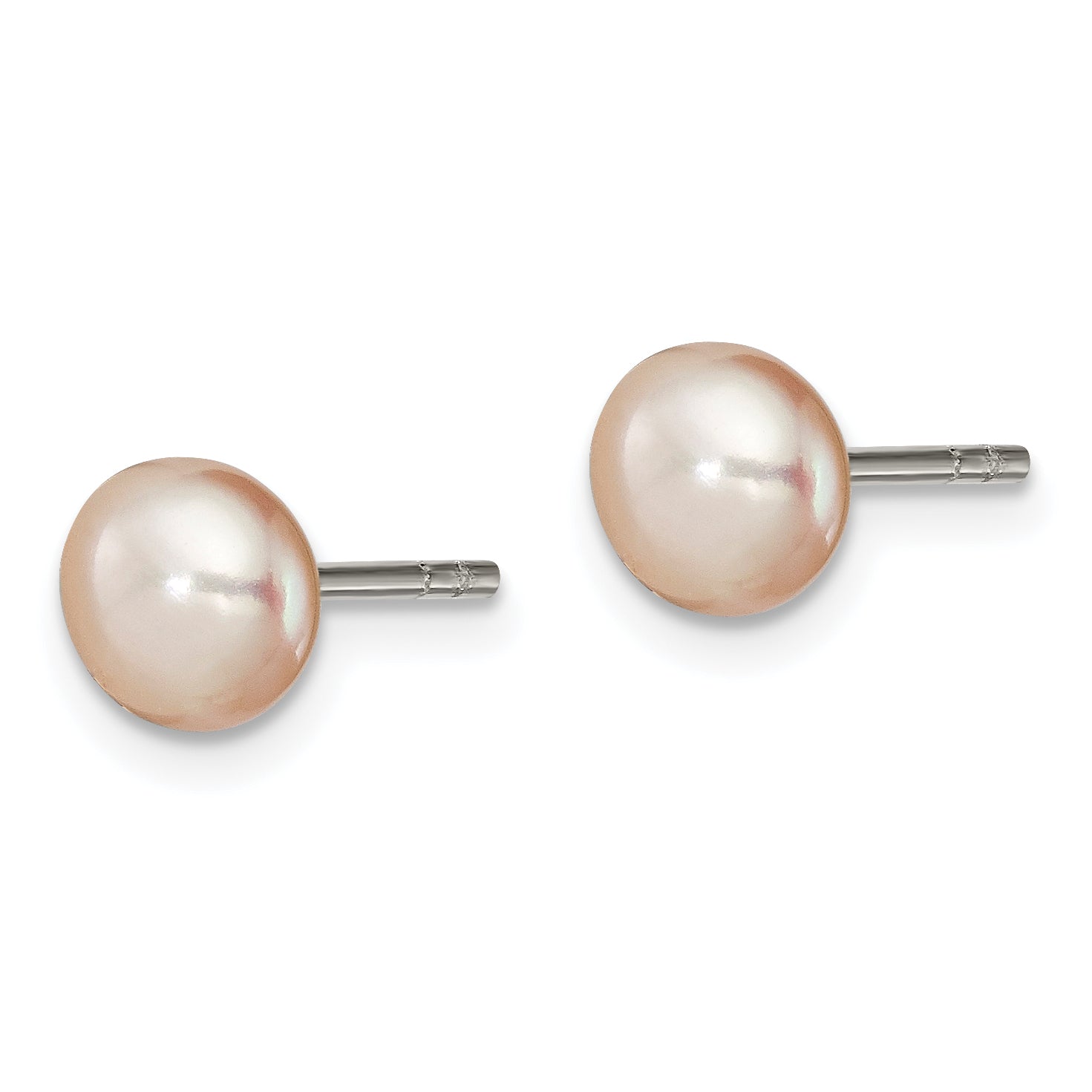 Sterling Silver Polished Peach 5-6mm Freshwater Cultured Pearl Button Post Earrings