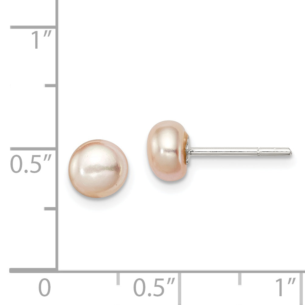 Sterling Silver Polished Peach 5-6mm Freshwater Cultured Pearl Button Post Earrings