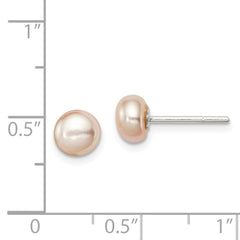 Sterling Silver Polished Peach 5-6mm Freshwater Cultured Pearl Button Post Earrings