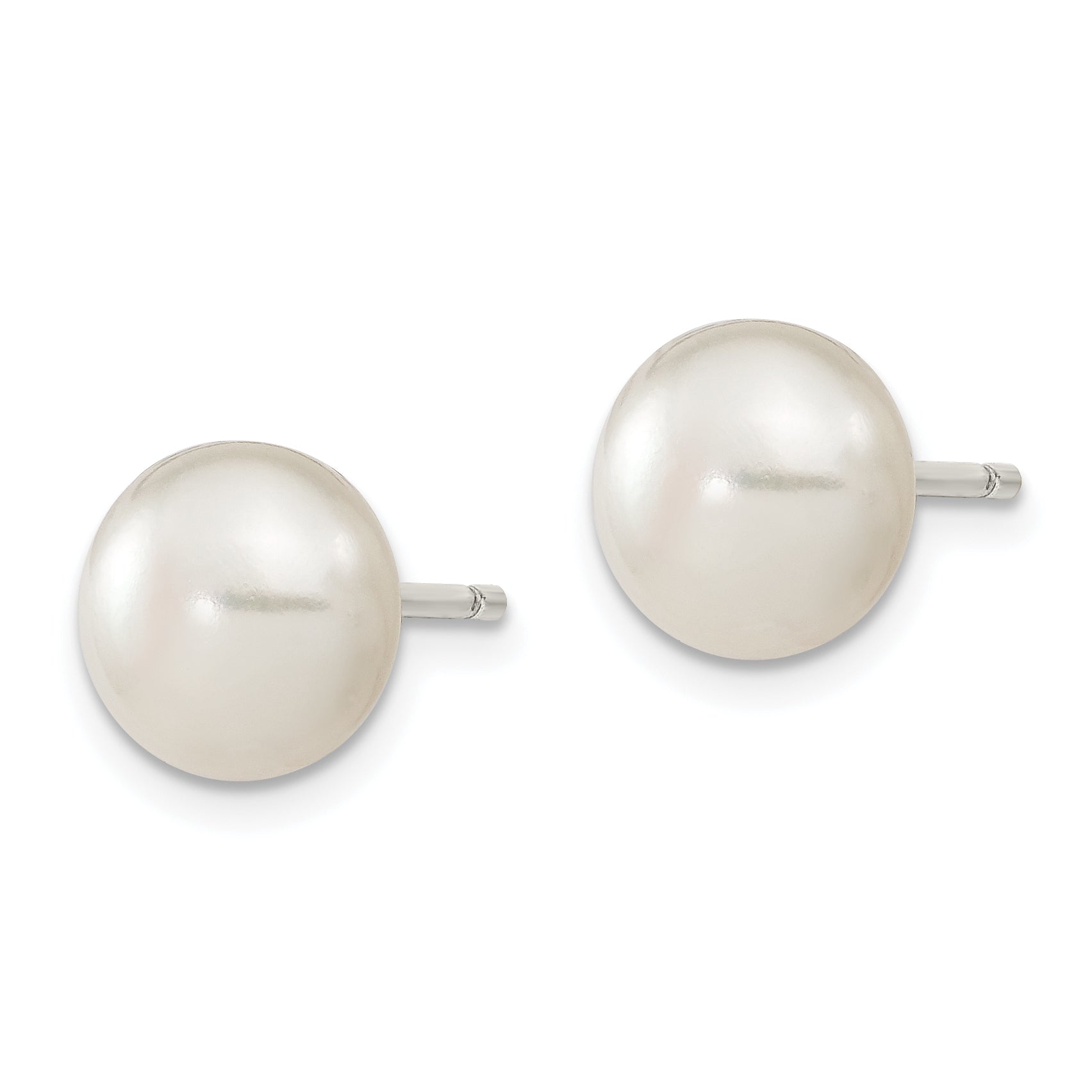 Sterling Silver White FW Cultured Pearl 9-10mm Button Earrings