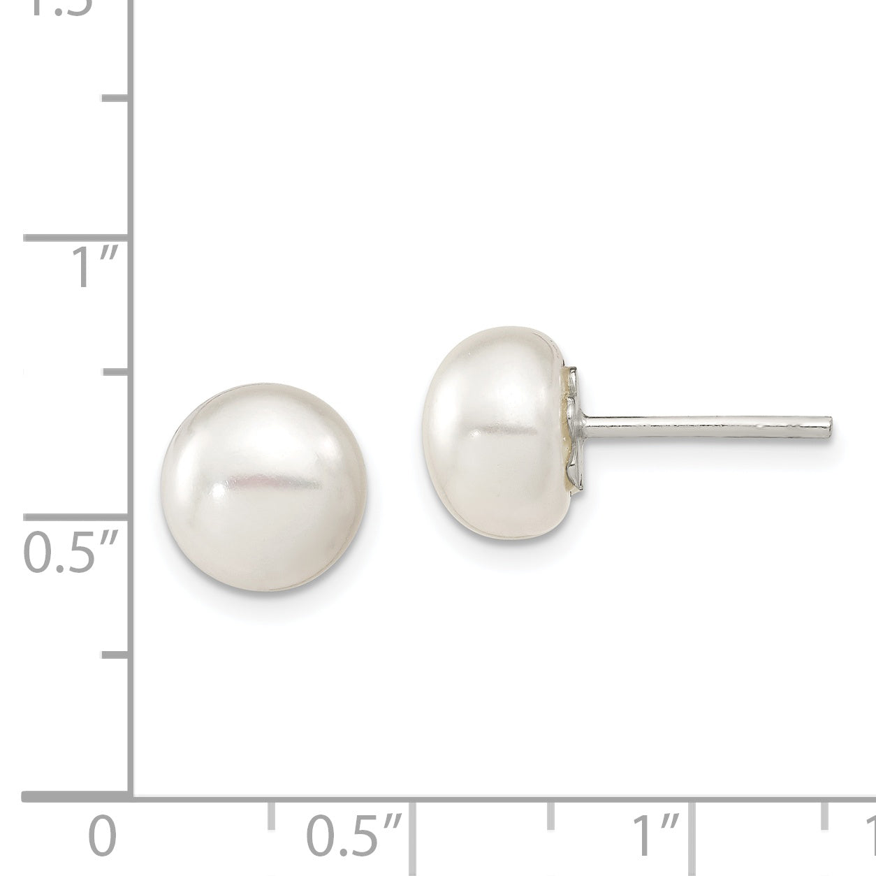 Sterling Silver White FW Cultured Pearl 9-10mm Button Earrings