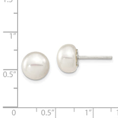 Sterling Silver White FW Cultured Pearl 9-10mm Button Earrings