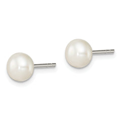 Sterling Silver White FW Cultured Pearl 6-7mm Button Earrings