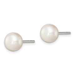 Sterling Silver White FW Cultured Pearl 7-7.5mm Button Earrings