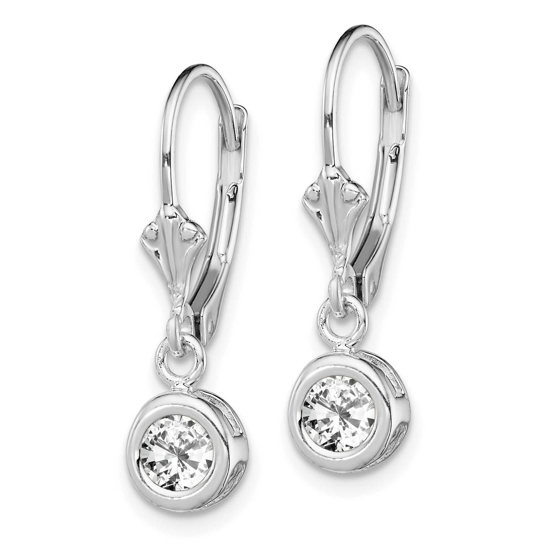 Sterling Silver Rhodium Plated 5mm Round CZ Leverback Earrings