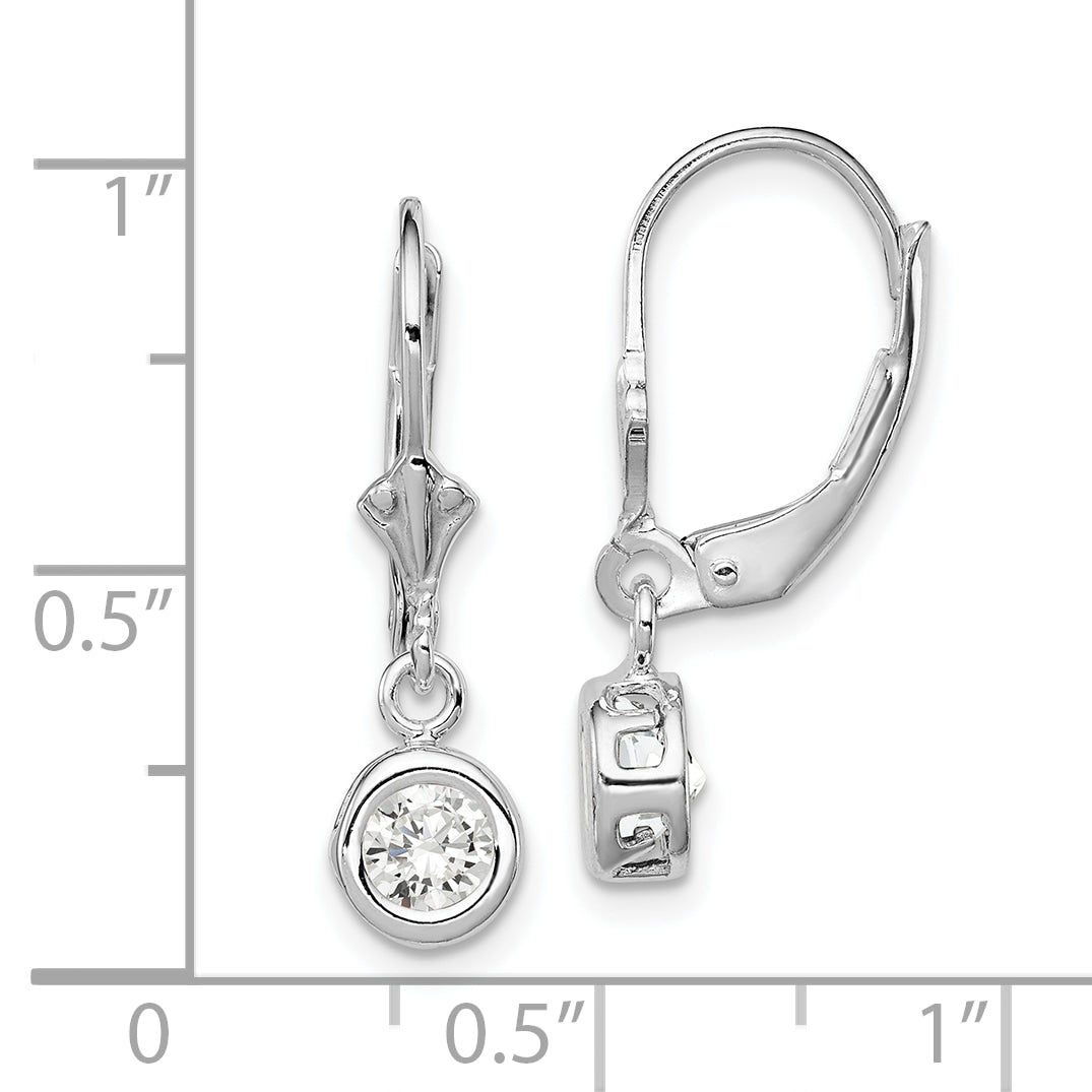 Sterling Silver Rhodium Plated 5mm Round CZ Leverback Earrings