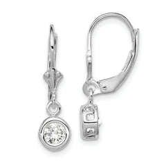 Sterling Silver Rhodium Plated 5mm Round CZ Leverback Earrings