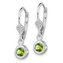 Sterling Silver Rhodium Plated 5mm Round Peridot Leverback Earrings