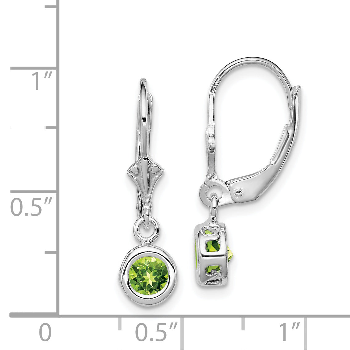 Sterling Silver Rhodium Plated 5mm Round Peridot Leverback Earrings