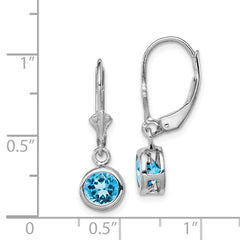 Sterling Silver Rhodium Plated 6mm Round Blue Topaz Leverback Earrings