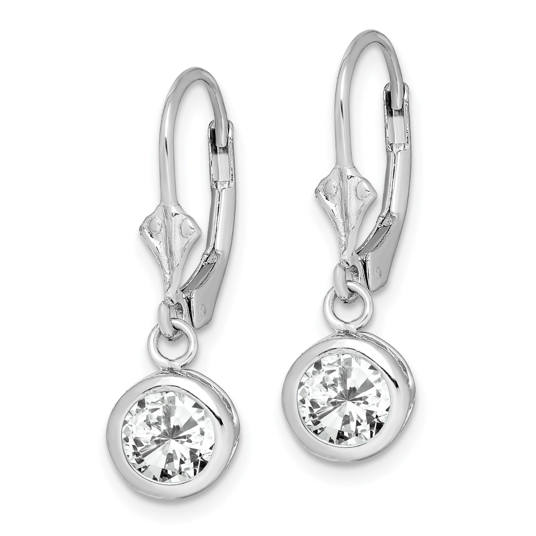 Sterling Silver Rhodium Plated 6mm Round CZ Leverback Earrings