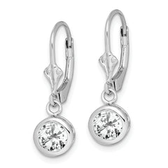 Sterling Silver Rhodium Plated 6mm Round CZ Leverback Earrings