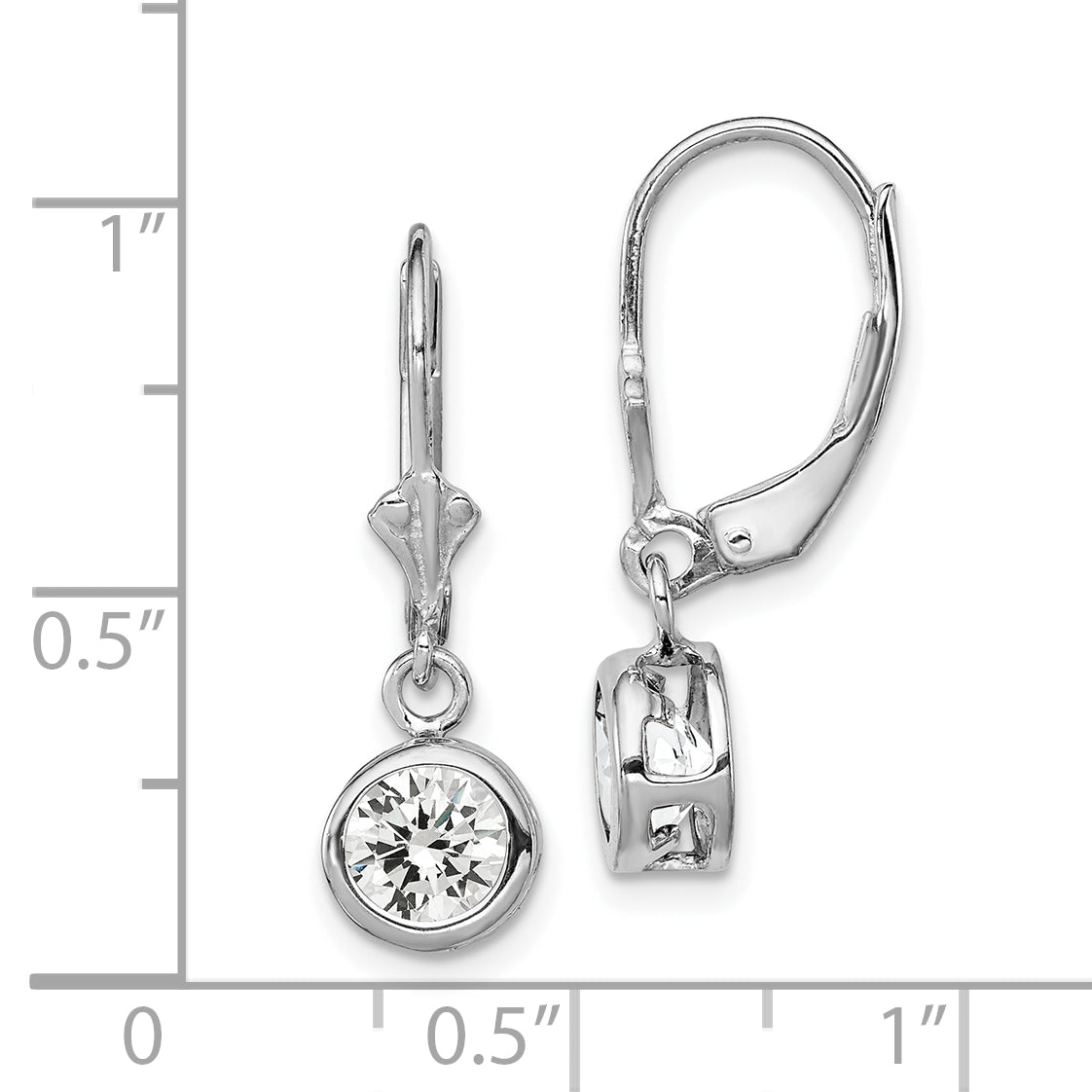 Sterling Silver Rhodium Plated 6mm Round CZ Leverback Earrings