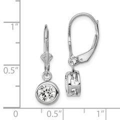 Sterling Silver Rhodium Plated 6mm Round CZ Leverback Earrings