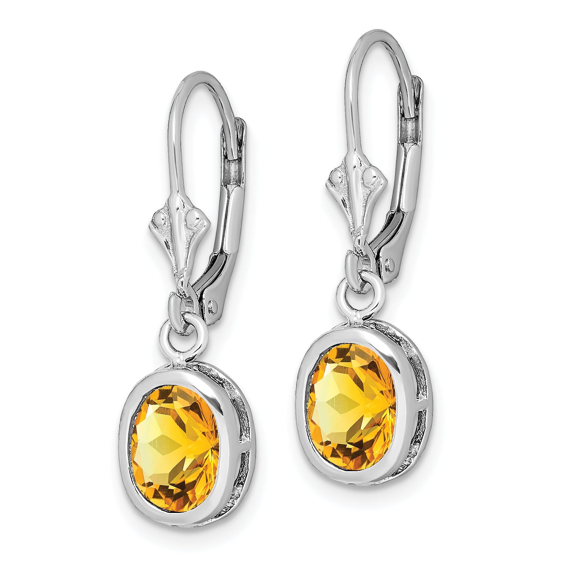 Sterling Silver Rhodium Plated 8x6mm Oval Citrine Leverback Earrings