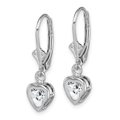 Sterling Silver Rhodium Plated 5mm Heart CZ Leverback Earrings