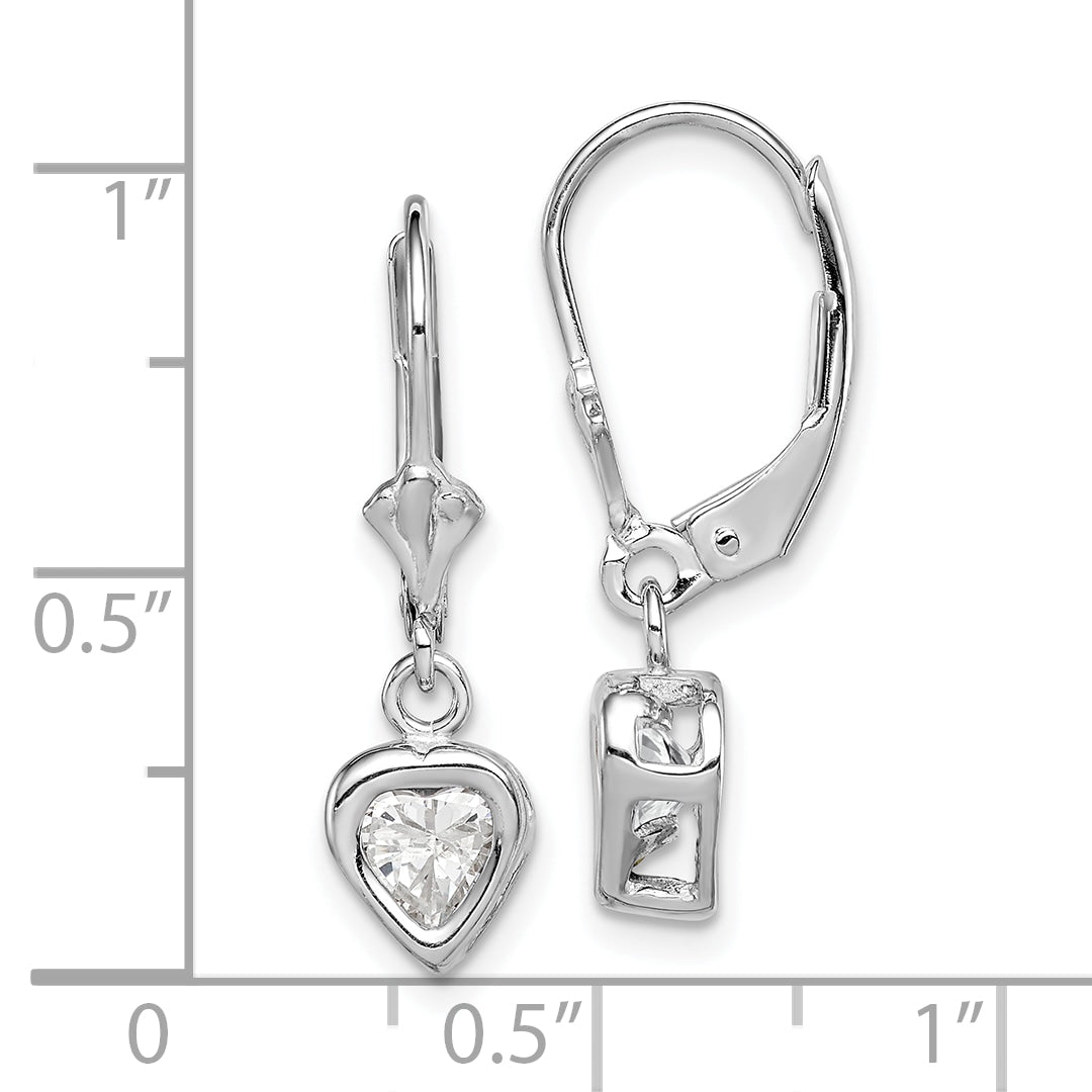 Sterling Silver Rhodium Plated 5mm Heart CZ Leverback Earrings