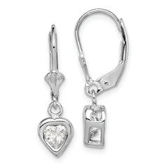 Sterling Silver Rhodium Plated 5mm Heart CZ Leverback Earrings