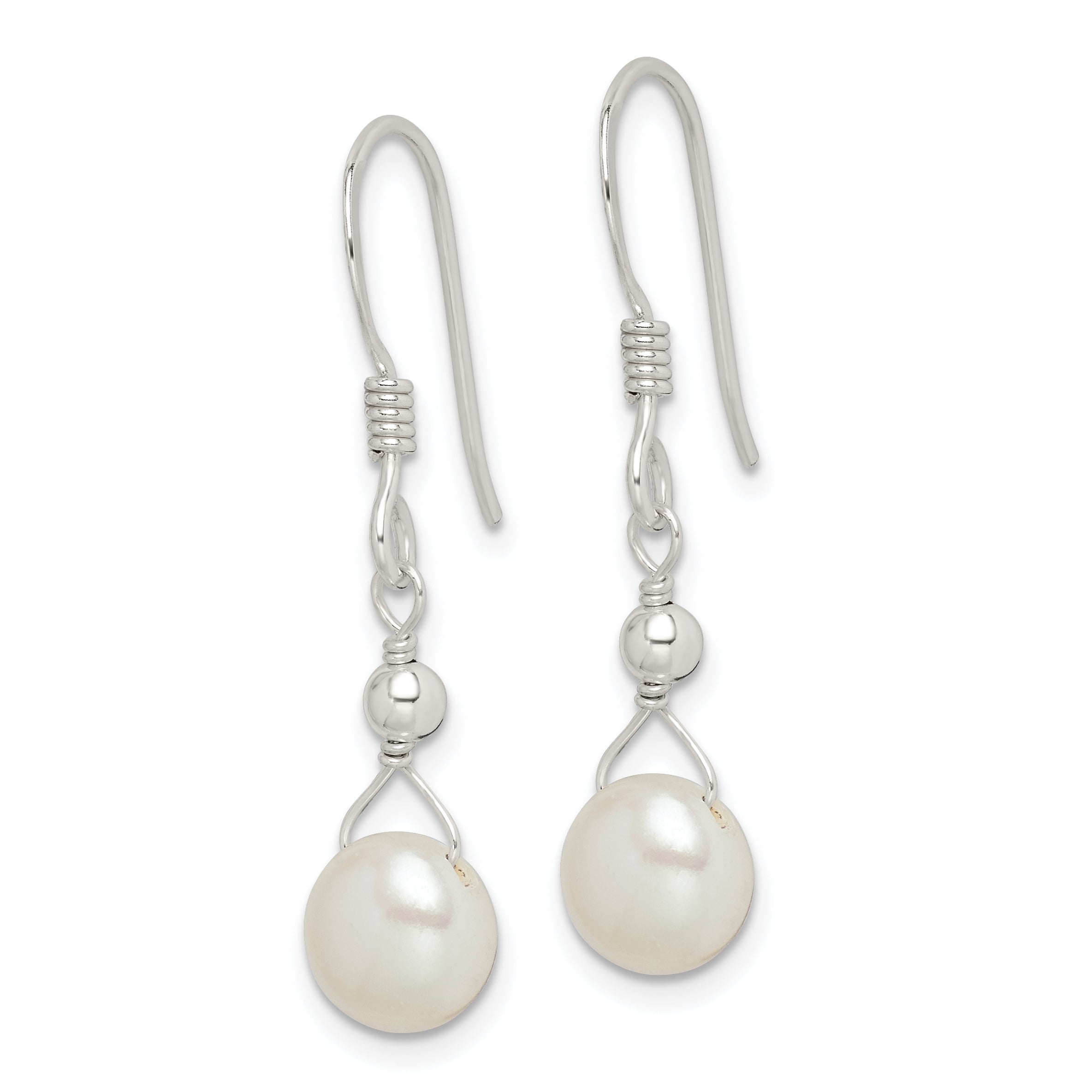 Sterling Silver Polished 7-8mm Freshwater Cultured Pearl Dangle Earrings