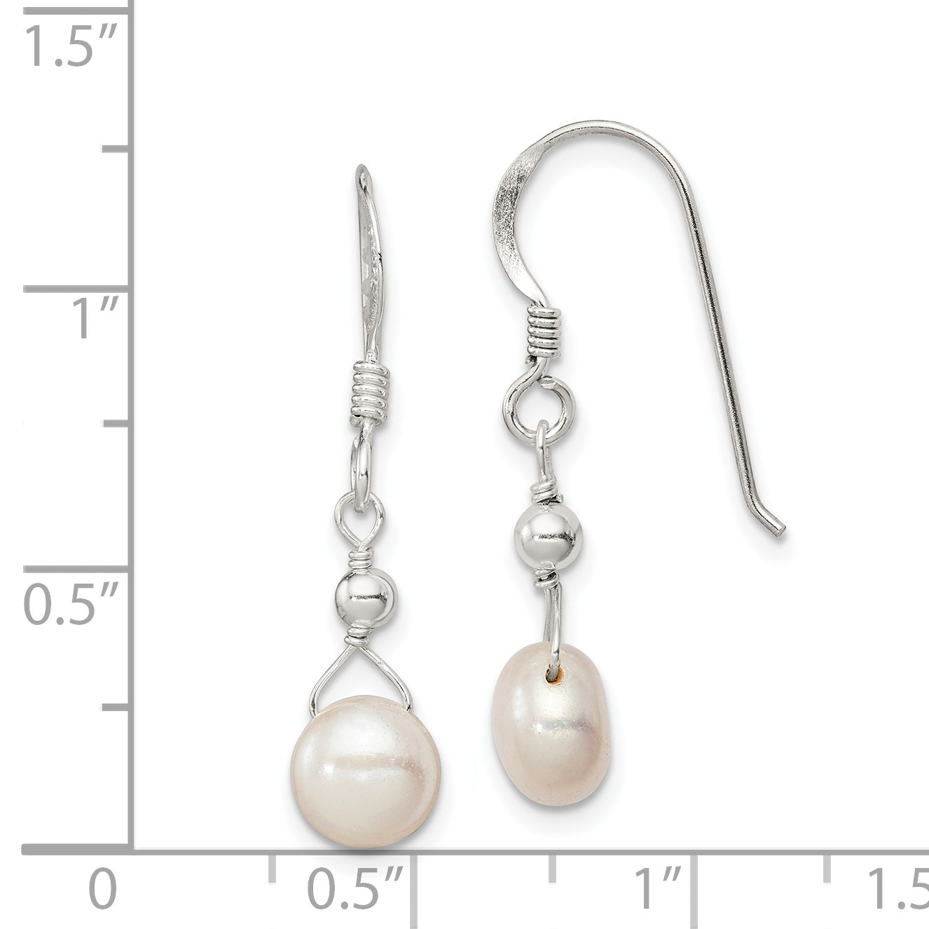 Sterling Silver Polished 7-8mm Freshwater Cultured Pearl Dangle Earrings