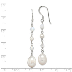 Sterling Silver Polished FWC Pearl/Opalite Crystal/Crystal Dangle Earrings