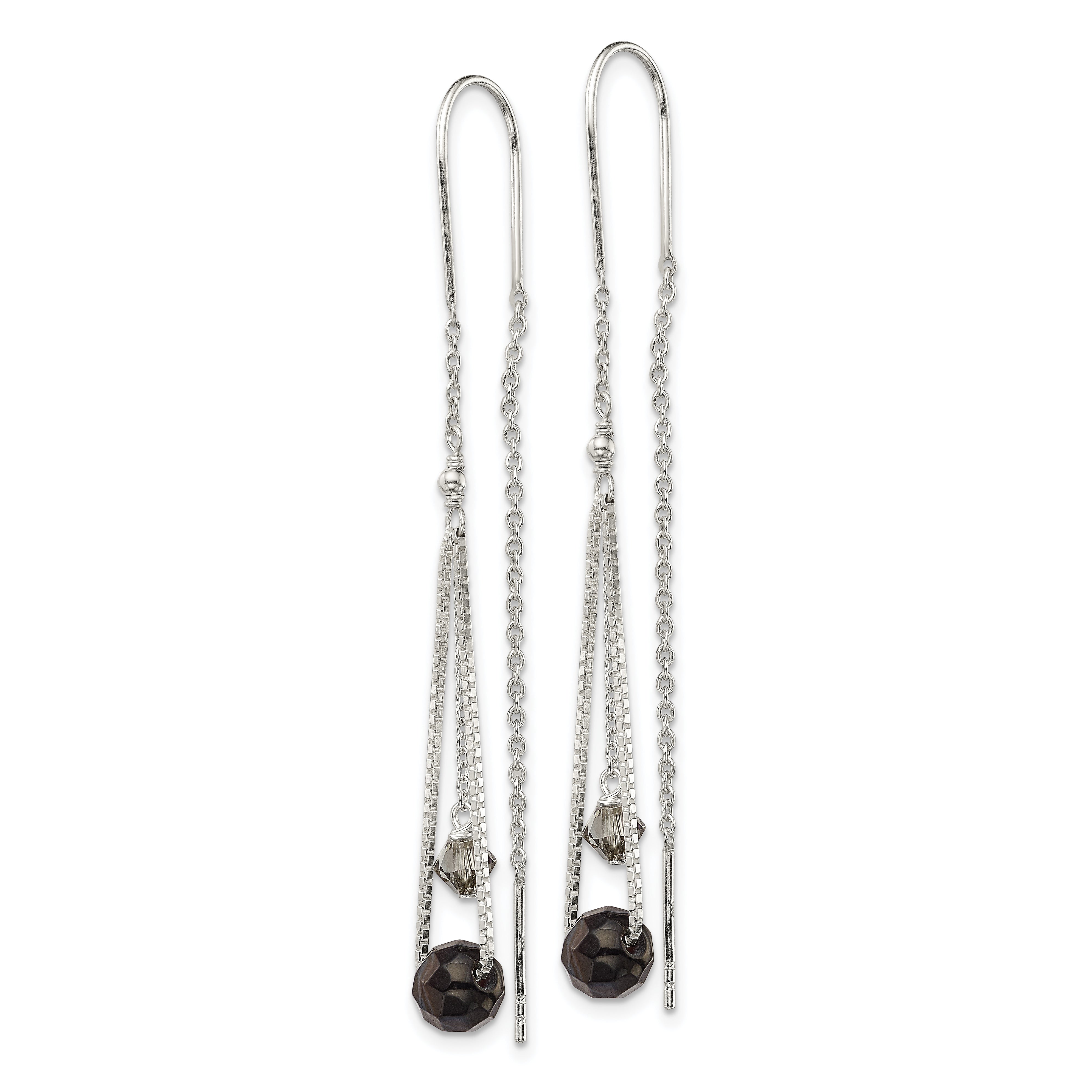 Sterling Silver Polished Black Crystal Threader Earrings