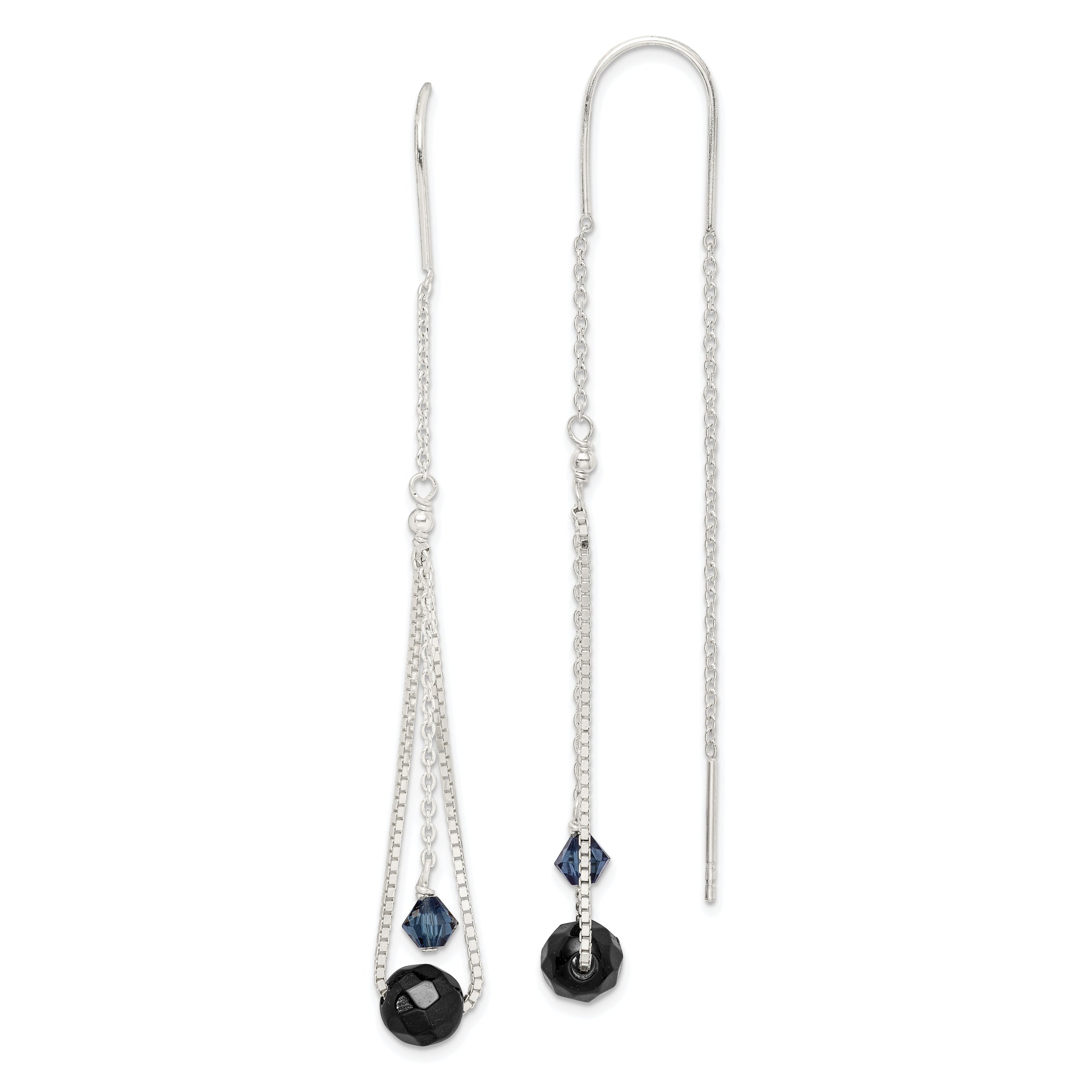 Sterling Silver Polished Black Crystal Threader Earrings