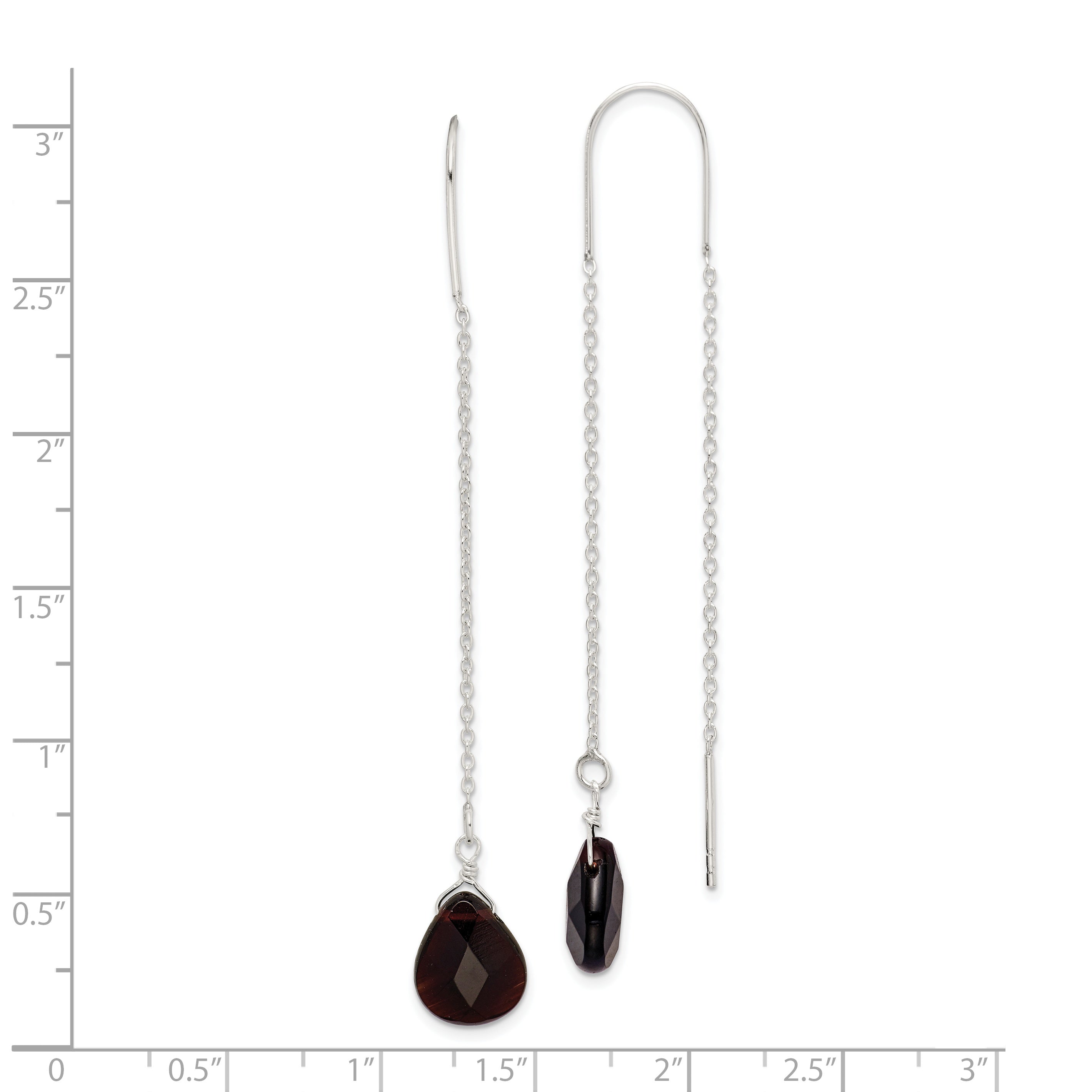 Sterling Silver Polished Dark Olivine Crystal Teardrop Threader Earrings