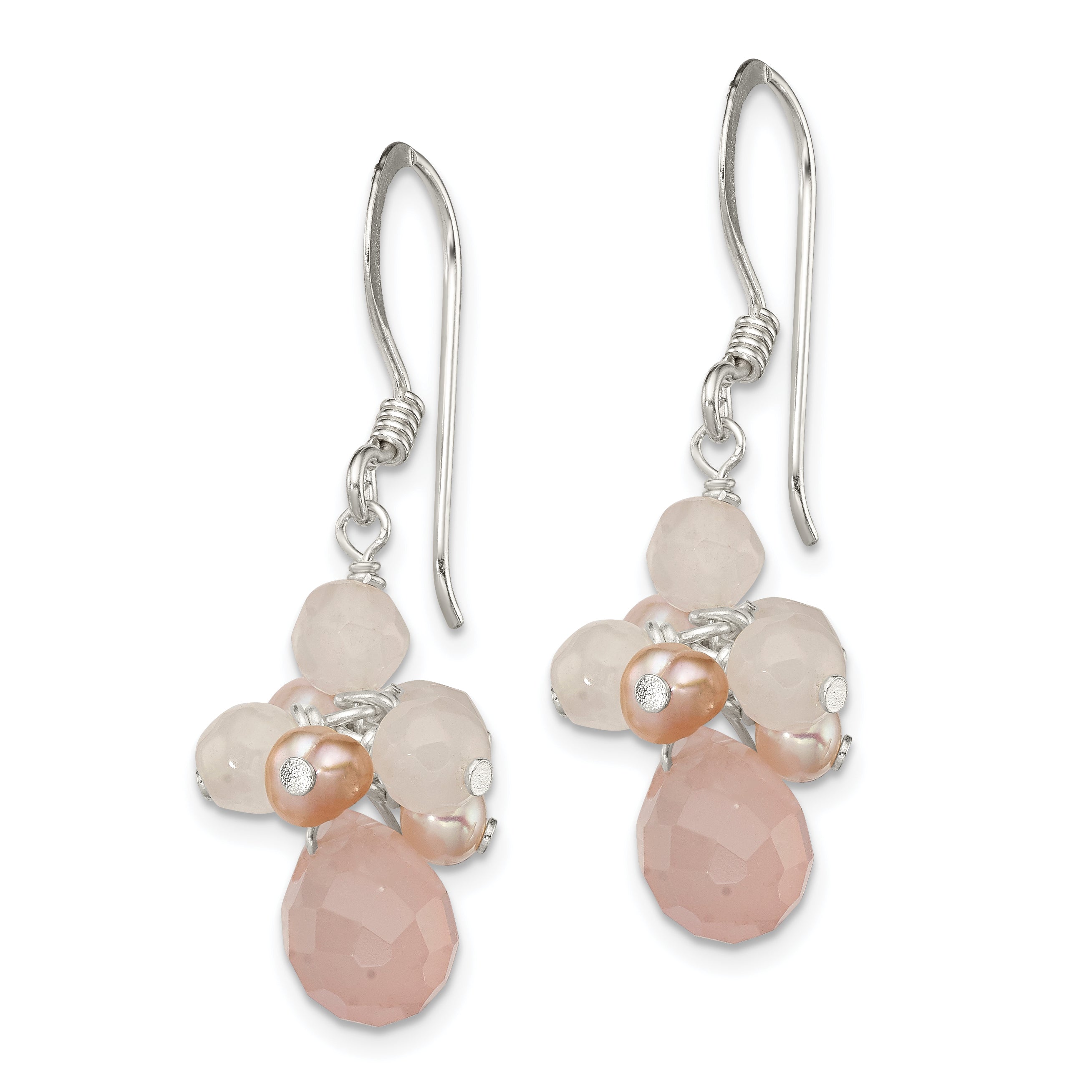 Sterling Silver Rose Quartz and Pink Freshwater Cultured Pearl Dangle Earrings