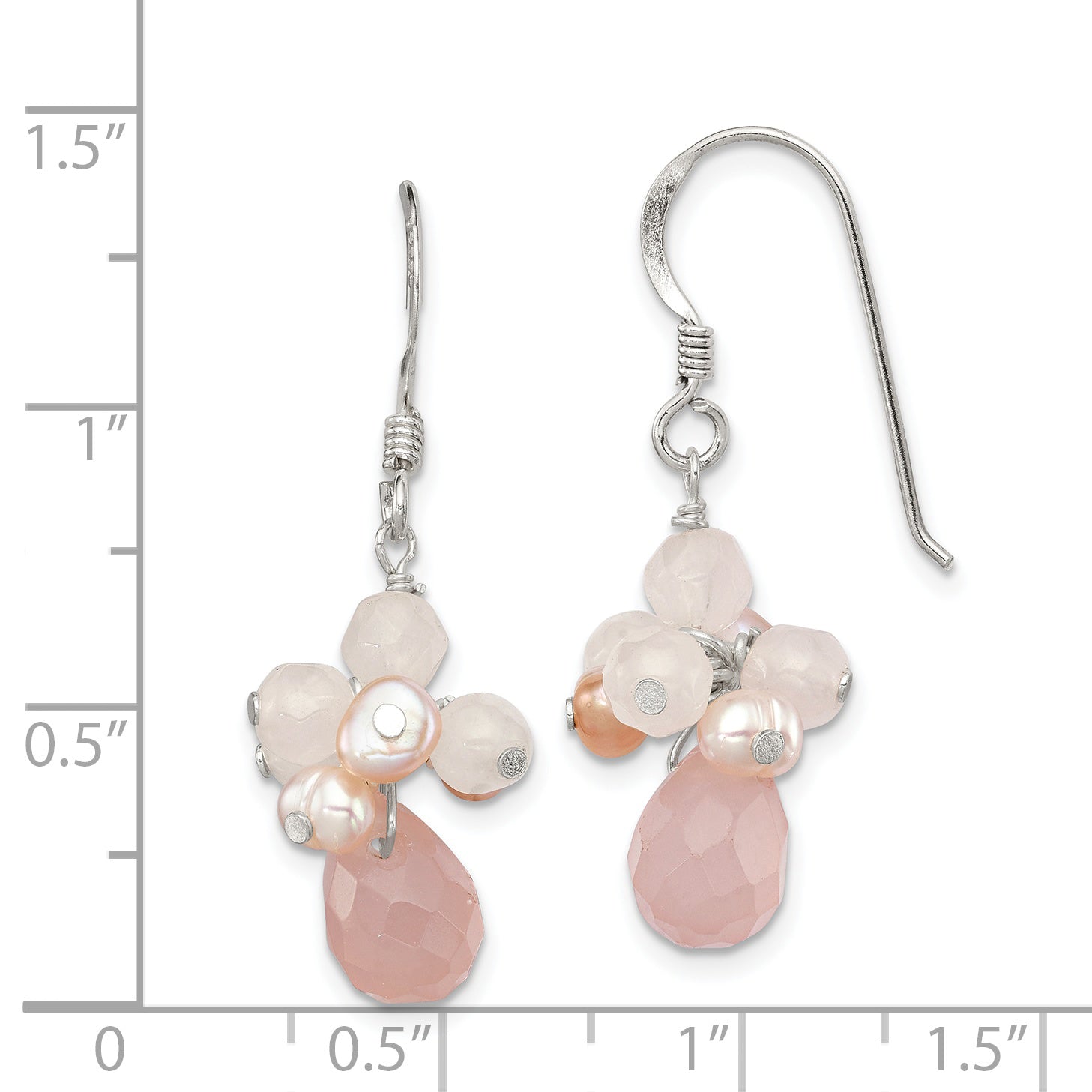 Sterling Silver Rose Quartz and Pink Freshwater Cultured Pearl Dangle Earrings