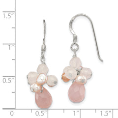 Sterling Silver Rose Quartz and Pink Freshwater Cultured Pearl Dangle Earrings