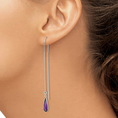 Sterling Silver Polished Purple CZ Teardrop Threader Earrings