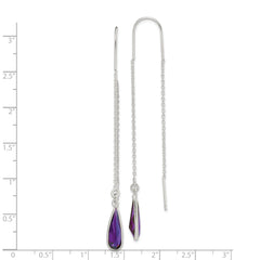 Sterling Silver Polished Purple CZ Teardrop Threader Earrings