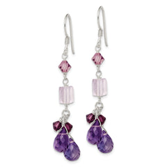 Sterling Silver Polished Amethyst, Lavender Quartz & Crystal Dangle Earrings