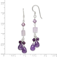 Sterling Silver Polished Amethyst, Lavender Quartz & Crystal Dangle Earrings