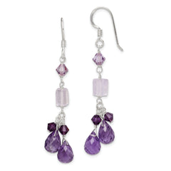 Sterling Silver Polished Amethyst, Lavender Quartz & Crystal Dangle Earrings