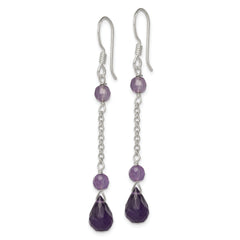 Sterling Silver Polished Amethyst Teardrop Dangle Earrings