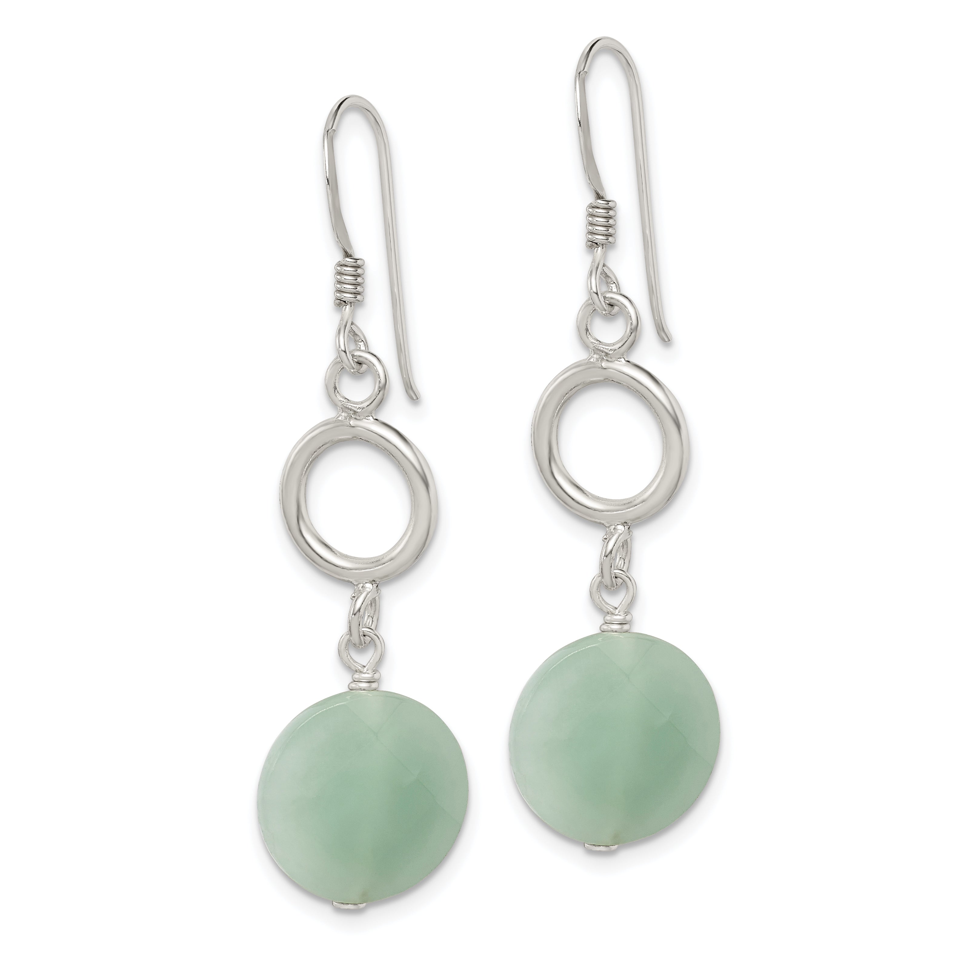 Sterling Silver Polished Amazonite Circle Dangle Earrings