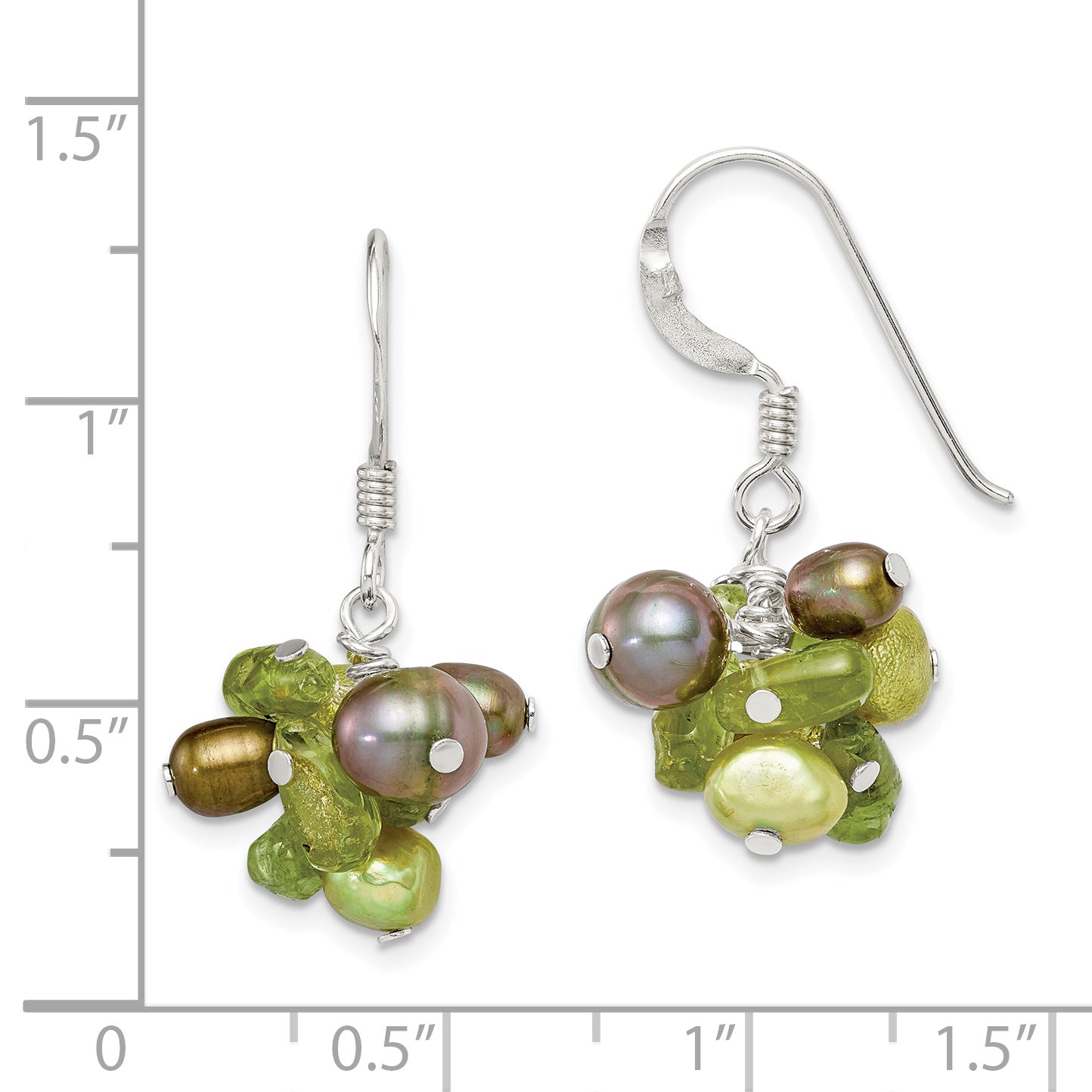 Sterling Silver Polished Green FWC Pearl & Peridot Dangle Earrings