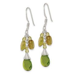 Sterling Silver Polished Peridot & Green Crystal Teardrop Dangle Earrings