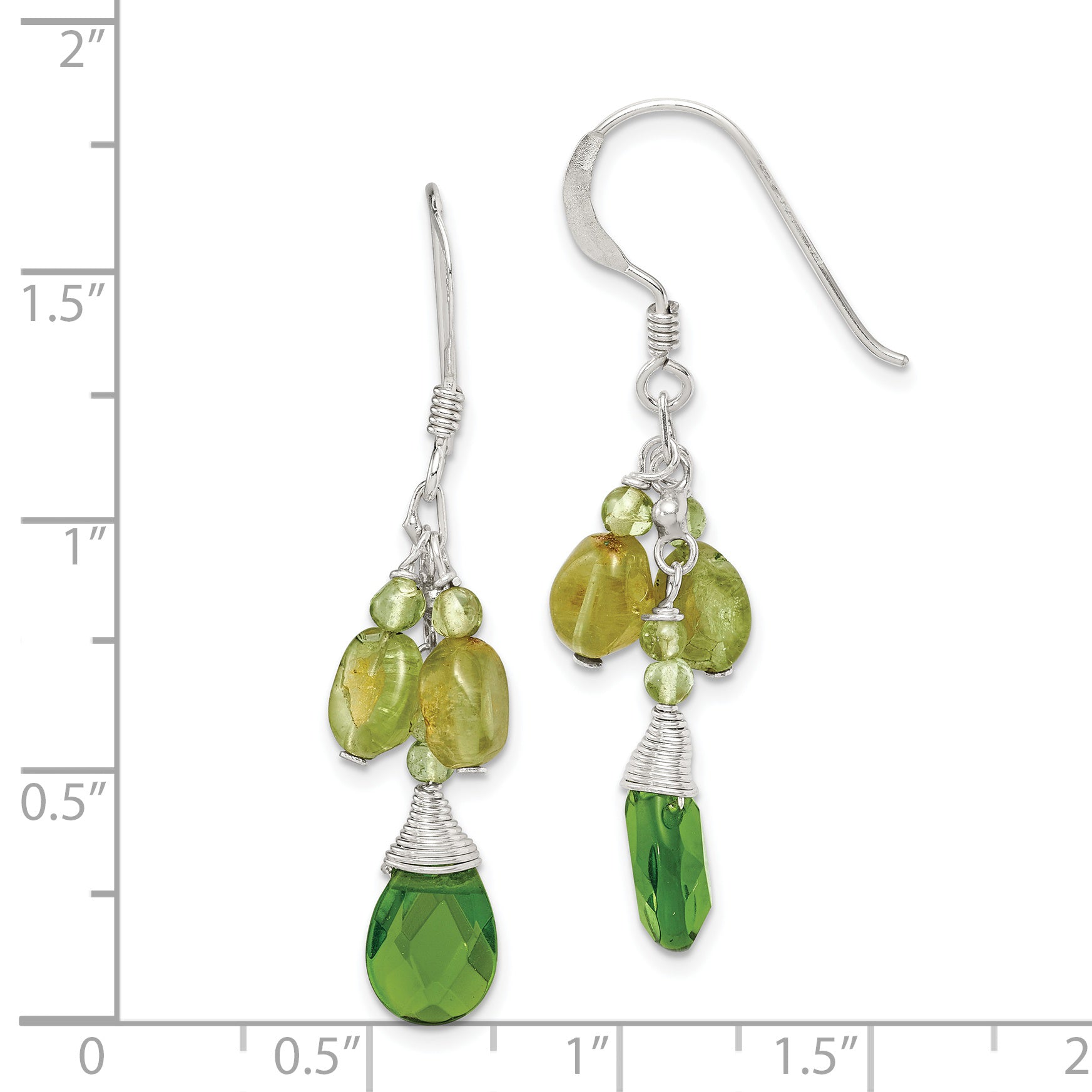 Sterling Silver Polished Peridot & Green Crystal Teardrop Dangle Earrings