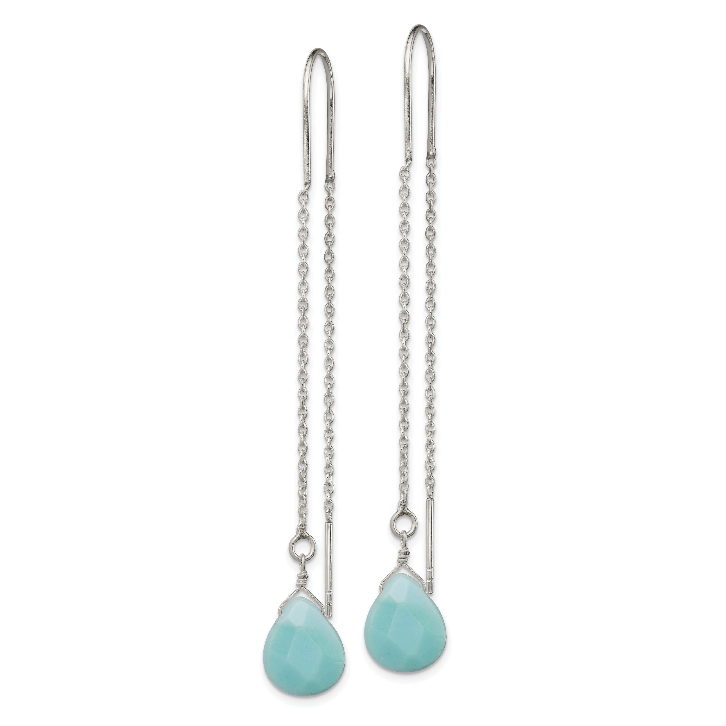 Sterling Silver Polished Blue Agate Teardrop Threader Earrings